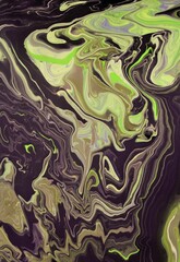 Abstract lemon-brown background. The acrylic paint flows freely and creates an interesting pattern. The natural background of the stone.