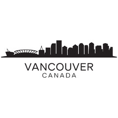 Vancouver city skyline horizontal banner. Vancouver city, Canada. Vector template for your design. Vector black silhouette. with white background