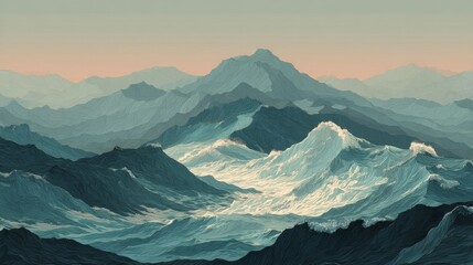 Obraz premium Blue and Teal Mountain Range at Dawn