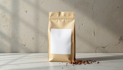 clean label coffee bag mockup on textured surface