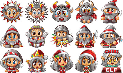 Obraz premium Winter Holiday-Themed Chibi Character Collection
