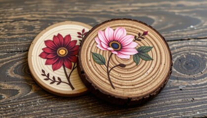 dry flower and wood coaster combination