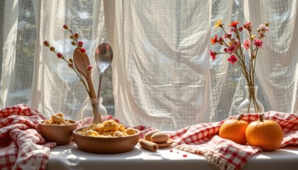 natural utensils and fabric with sunlight