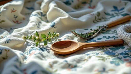 natural utensils and fabric with sunlight