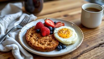 healthy lifestyle breakfast in wood tones