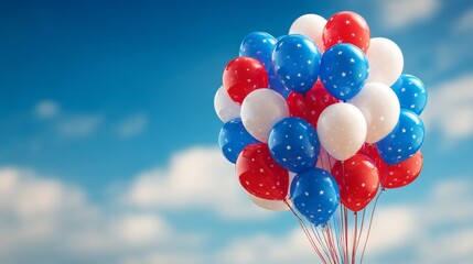 Red White Blue Balloons Against Blue Sky
