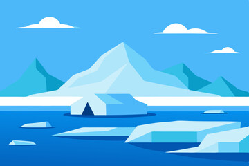 Abstract winter landscape with mountains and frozen lake
