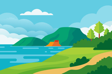 landscape with mountains and river