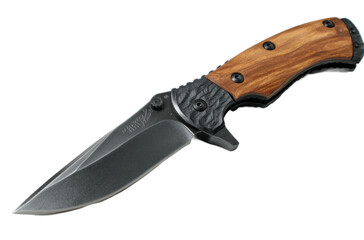 Obraz premium [Transparent Background PNG]Folding Pocket Knife with Wooden Handle