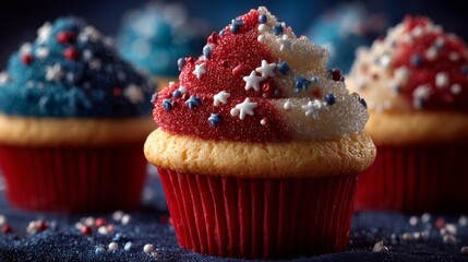 Patriotic Cupcakes with Red White and Blue Sprinkles