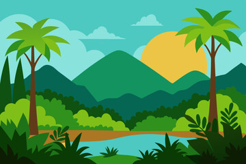 landscape with palm trees and mountains