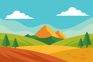 Sunny day rolling hills landscape illustration