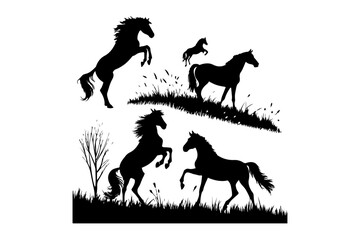 Silhouette illustration of a horse and rider running in nature