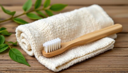 natural bamboo toothbrush and soft towel