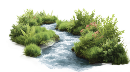 [Transparent Background PNG]Riverbank Vegetation and Water Flow
