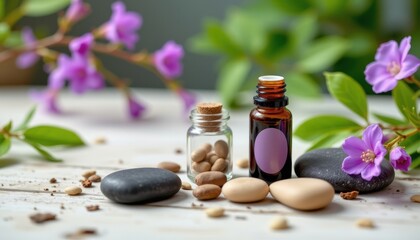 wellness theme with essential oil and stone