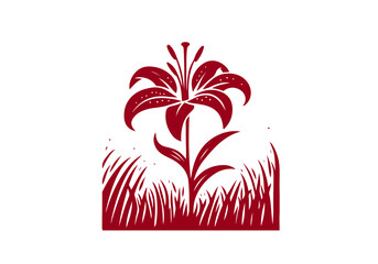 Stargazer Lily Flower Hand Drawn Natural Illustration Stylized as Linocut Vector Isolated by AZ for Books, Arts, Design and Decoration Graphic Asset