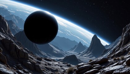 science fiction black sphere floating