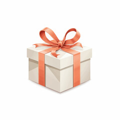 Obraz premium Elegant gift box with coral ribbon on white background 