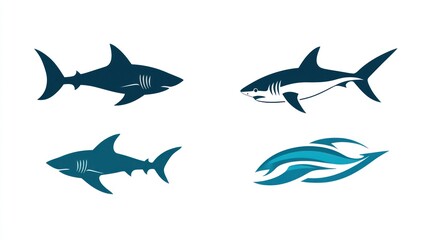 Obraz premium Shark silhouettes in various poses and styles