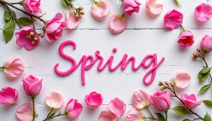 spring flatlay with petals and twine