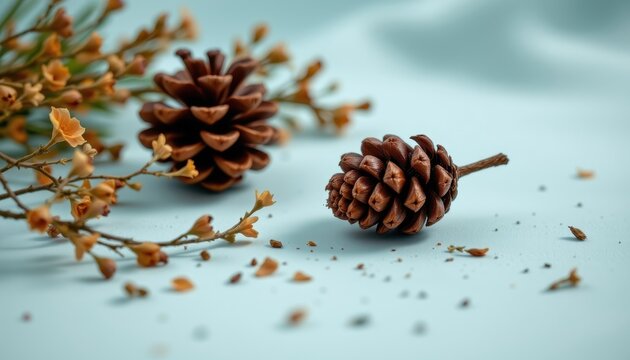 pine cone and dried flower on soft backdrop