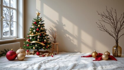 minimalist holiday scene with gold pin