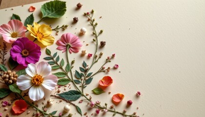 botanical elements scattered on handmade paper