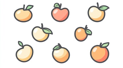 Cute cartoon fruit icons.  Simple fruit design
