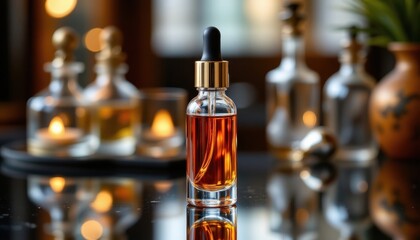 luxury dropper bottle with glass reflection