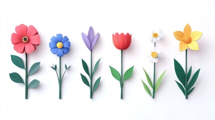 Colorful paper flowers in a row