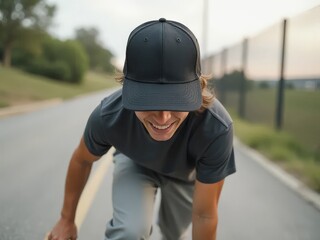 Man Running Roadway Fitness Activewear Sportswear Lifestyle