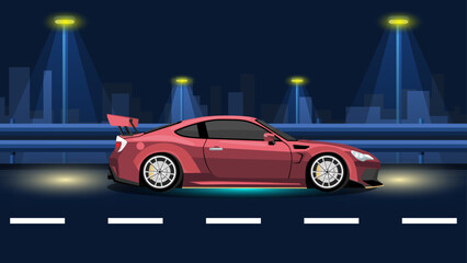 vector flat color side view of sport racing speed street sedan car vehicle on street