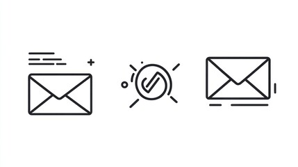 Simple line art icons of email and a check mark