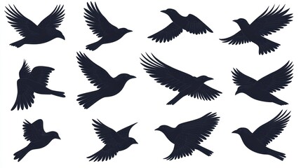 Silhouettes of birds in flight