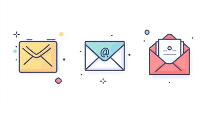 Three email icons in different colors