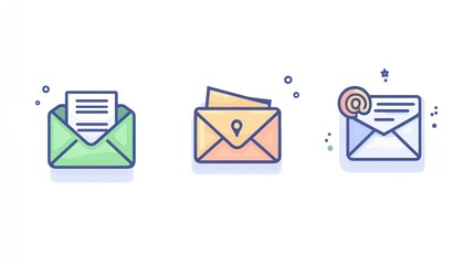 Three stylized email icons