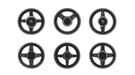 Six vintage car steering wheel designs