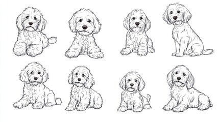 Outlined, sitting puppies