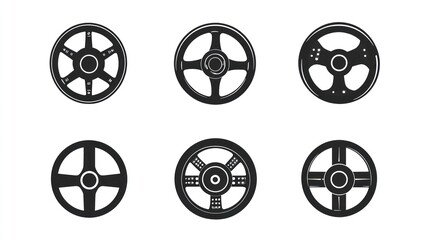 Collection of black and white steering wheels
