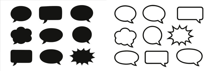Various speech bubble designs in black and white for creative communication and expression