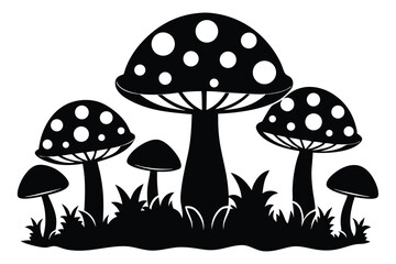 Mushroom Silhouette Vector Illustration with White Spots in Patch of Grass Design