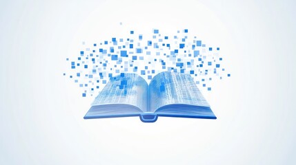 Open book with digital data emanating