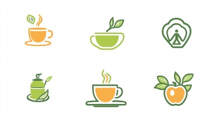 Set of stylized tea and healthy lifestyle icons