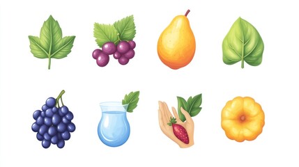 Fresh fruits and vegetables illustrations