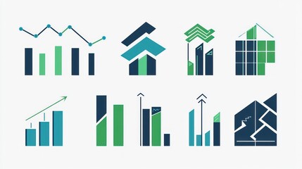 Abstract graphic design with various growth and financial icons