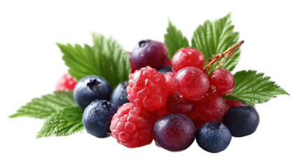 [Transparent Background PNG]Fresh Colorful Berries with Leaves