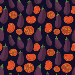 vector eggplant and tomato seamless pattern background design