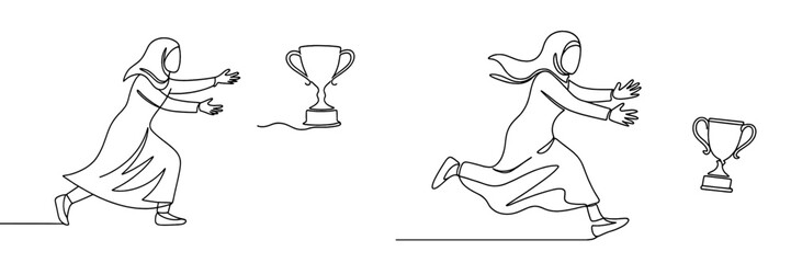 Young girl energetically running to catch a trophy during a competition or sports event
