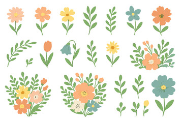 Colorful flower illustrations suitable for crafts and designs featuring various blooms and leaves arranged thoughtfully